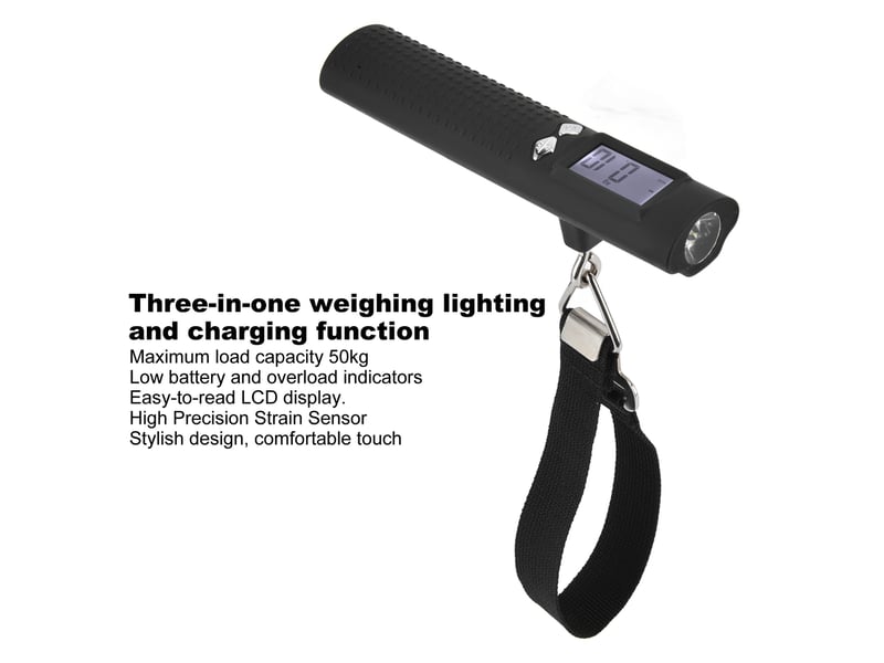  Balance à bagages numérique 3 en 1 (50 kg110 lbs) avec lampe torche, fonction batterie externe et écran lcd pour les voyages  - Conforama C
