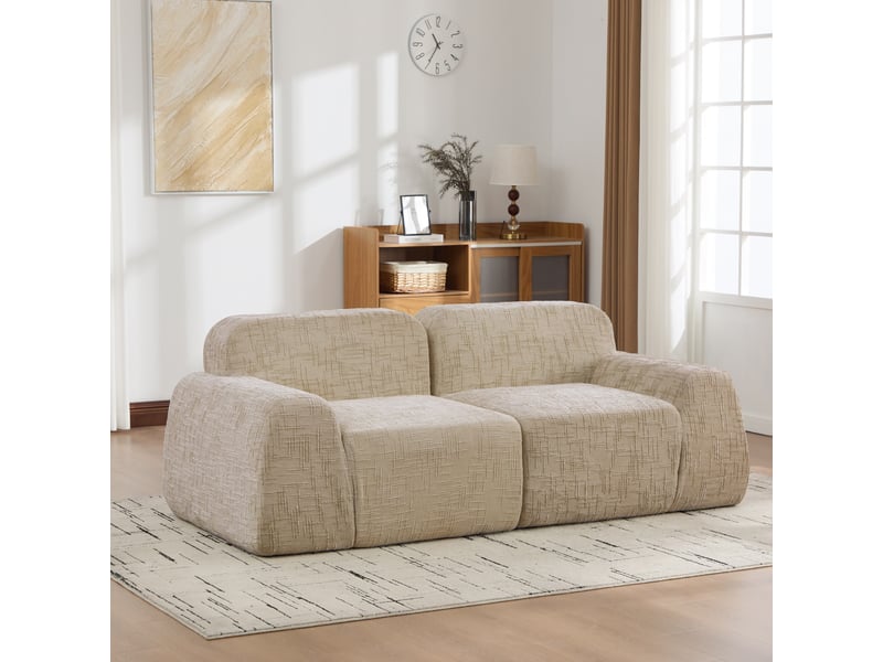 Canapé modulable, canapé de salon, en tissu chenille, kaki clair, mousse haute résilience 30d, facile à déplacer, base antidérapante - Conforama A