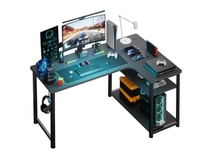 Bureau gamer d’angle en l 100 cm avec étagère, table d’ordinateur pour bureau et maison