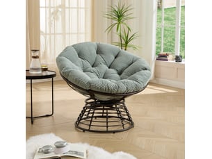 Fauteuil papasan pivotant 360° en résine tressée, coussin vert clair épais, 92 cm, pour salon et extérieur