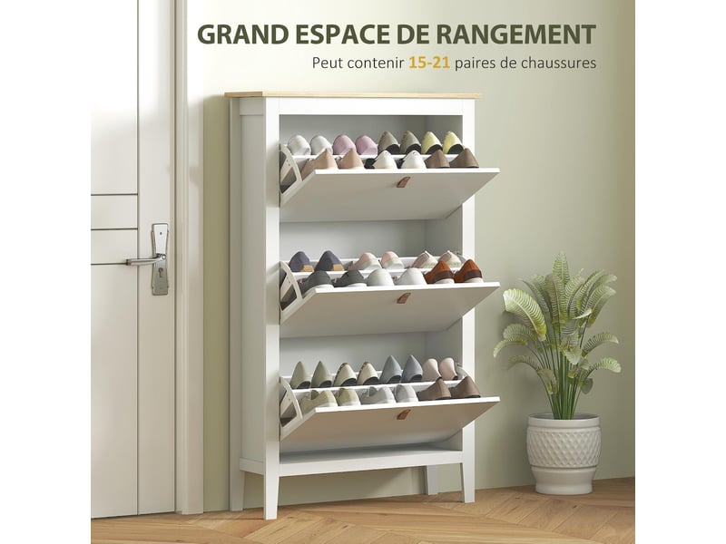  Meuble à chaussures 3 tiroirs rabattables 21 paires blanc 80 x 24 x 131 cm  - Conforama D