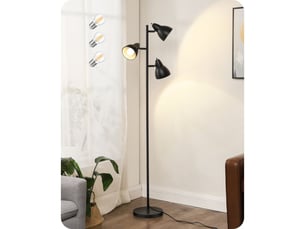 Lampe sur pied industrielle 3 lampes noire metal 163 cm e27 avec ampoules led