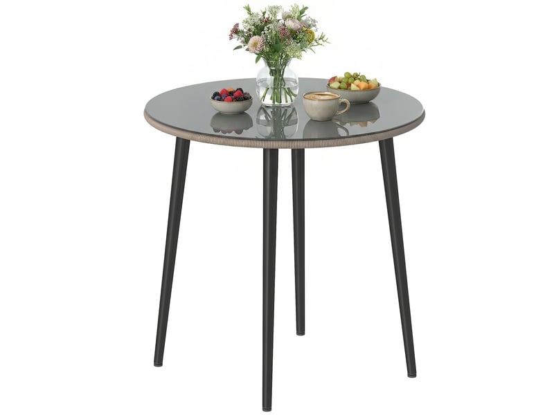  Table de buffet de jardin en acier avec structure en acier, bordure en rotin pe, pieds réglables, 4 couverts, 80 x 80 x 74 cm, grise  - Conforama A