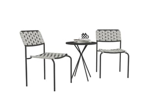 Salon de jardin 2 places en résine tressée gris avec fauteuils empilables et table basse