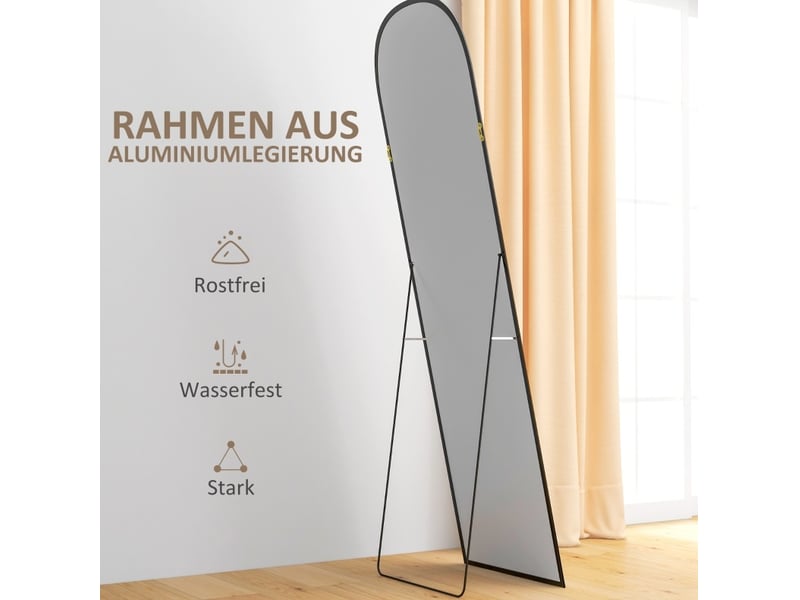 Miroir sur pied plein format 170x50 cm – noir – arqué, mural ou à poser, cadre en aluminium résistant - Conforama E