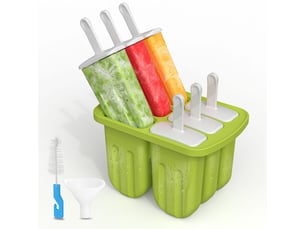 Moules à sucettes glacées, 6 cavités avec bâtons, avec brosse de nettoyage, entonnoir pliable pour enfants, outils de cuisine pour la maison (vert)