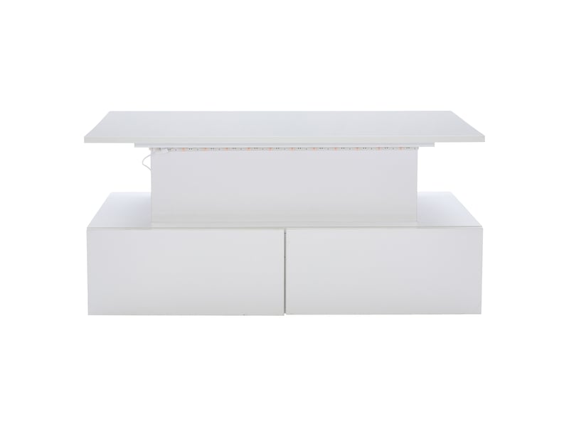  Table basse moderne blanche laquée brillante avec éclairage led et 4 tiroirs – élégante table d'appoint de 90 x 55 x 41 cm avec espace de rangement, supportant jusqu'à 30 kg  - Conforama D