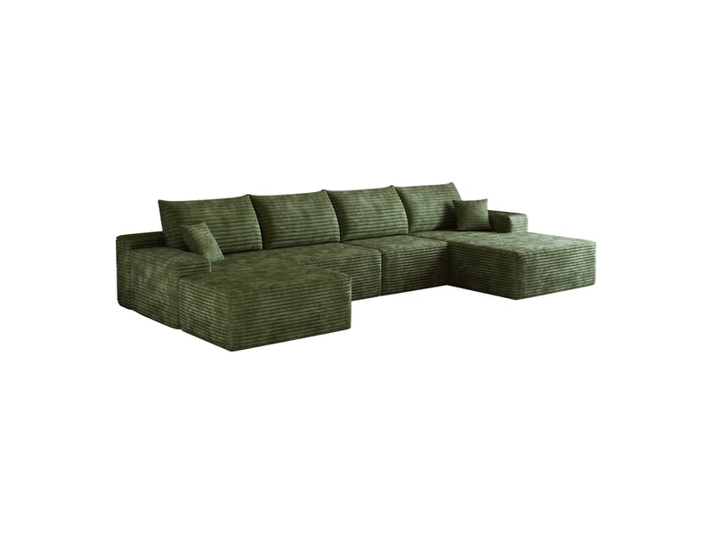  Canapé d’angle modulable 340 x 175 x 83 cm 4 places avec pouf, méridienne en l, assise profonde, canapé compressé, vert Bliss Lite - Conforama A
