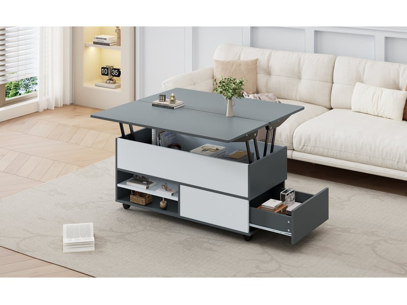  Table basse relevable 100 x 98 cm en panneau de particules gris  - Conforama B