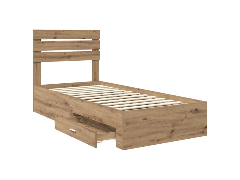  Lit simple- lit adulte -  cadre de lit chêne artisanal 90 x 190 cm bois d'ingénierie  - Conforama D