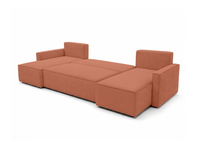  Farah - canapé d'angle panoramique convertible 6 places accoudoirs slim en tissu bouclettes généreuses  - Conforama C