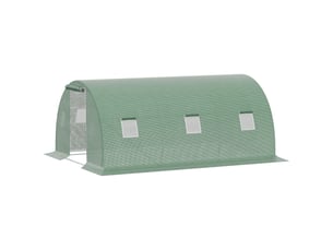 Serre tunnel d'extérieur 4,5 x 3 x 2 m avec bâche en pe, porte zippée et 6 fenêtres, verte