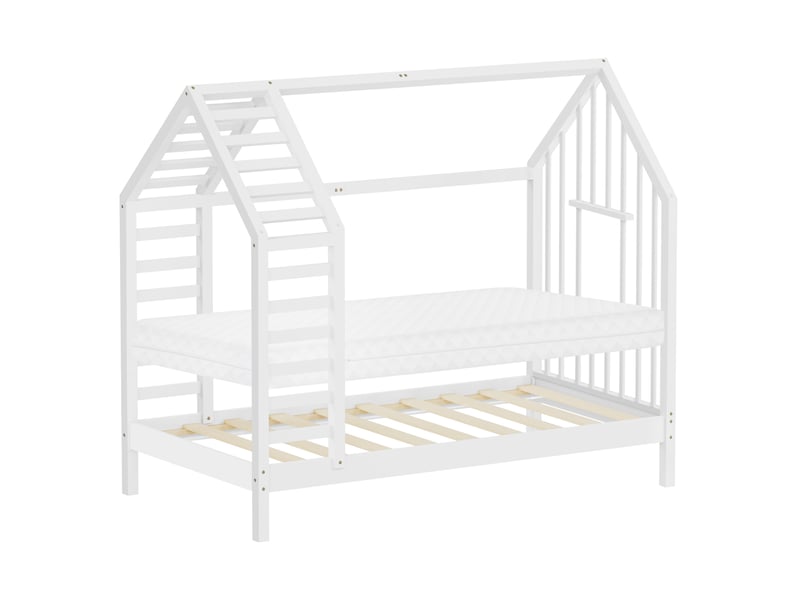  Ml-design lit cabane enfant avec matelas et sommier en bois de pin massif 80x160 cm, blanc, forme de maison avec toit et fenêtre, cadre montessori robuste pour filles et garçons, charge max. 90 kg ECD Germany GmbH - Conforama A
