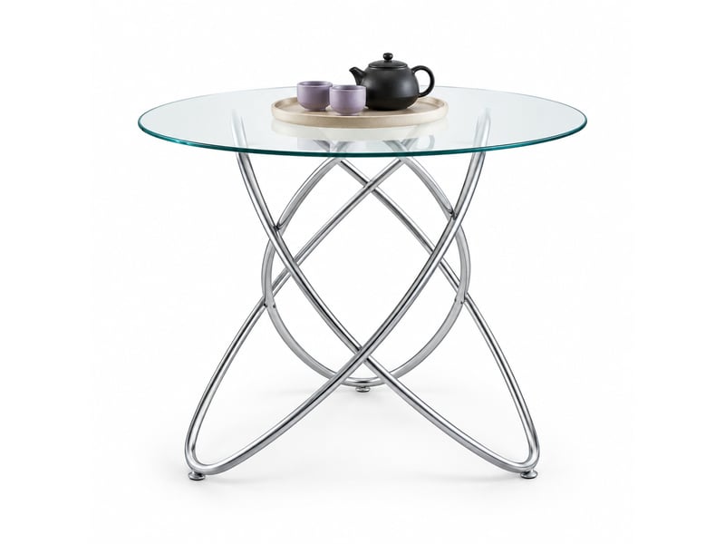  Table à manger ronde ø80 cm en verre trempé, pieds en métal chromé, hauteur 75 cm  - Conforama A
