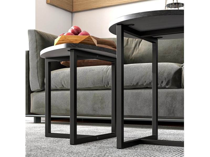  Tables basses gigognes en forme de coeur 45x48 cm et 42x40 cm en panneau de particules et acier inoxydable noir chicfurn  - Conforama D