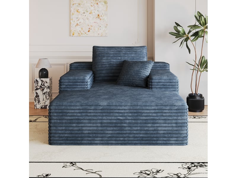  Méridienne modulaire 1 place à assise profonde en mousse, sans montage, en velours côtelé bleu  - Conforama D