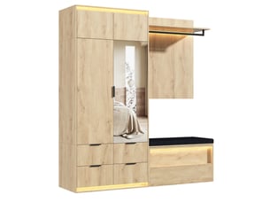 Garde-robe d'entrée 180x47x200 cm avec led, miroir, 2 tringles, 4 tiroirs, mdf, bois entrée et dressing pour chambre
