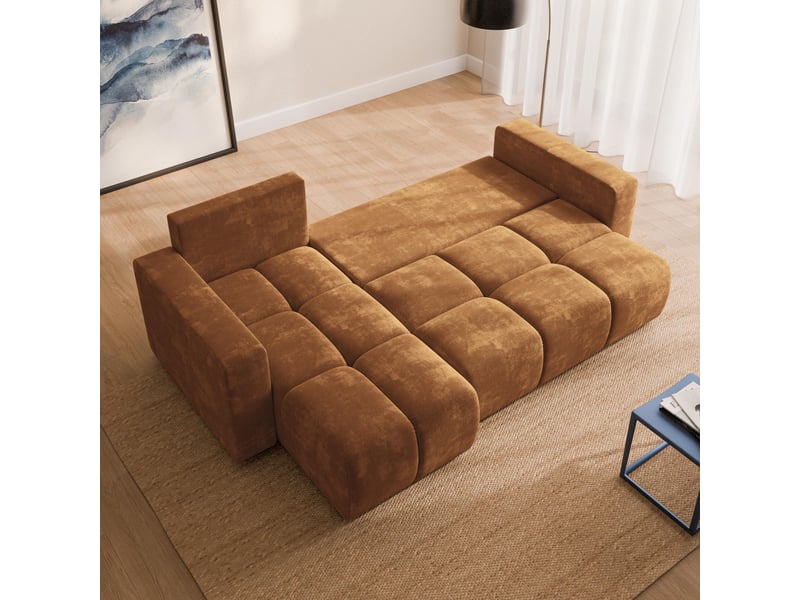 Canapé d'angle ramil, tissu chenille marron clair - Conforama D