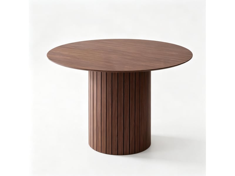  Table de salle à manger ronde pour 4 à 6 personnes piètement cylindrique en bois marron foncé 120 × 120 × 76 cm  - Conforama A