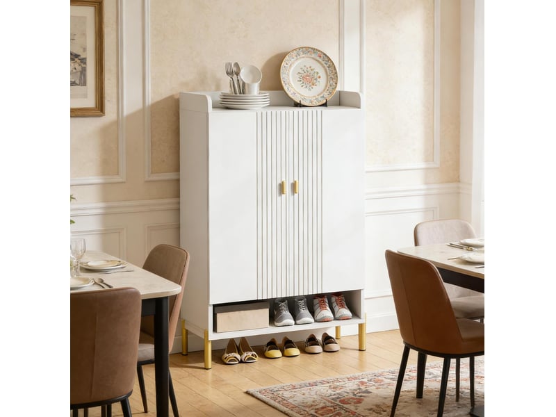  Meuble à chaussures avec 2 portes et étagères réglables pour 20 paires, entrée, blanc, 75 × 36,5 × 110 cm  - Conforama B