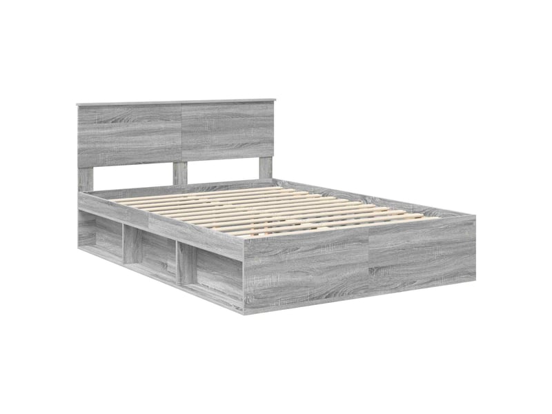  Lit double- lit adulte -  cadre de lit gris sonoma 135 x 190 cm pin massif  - Conforama C