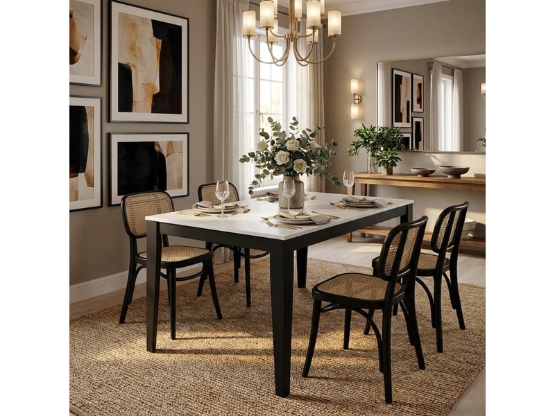  Table de salle à manger extensible avec pieds noirs 156316x90 moon - blanc  - Conforama B