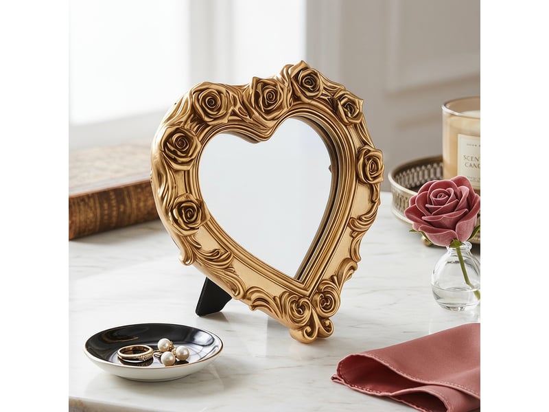  Miroir suspendu en résine dorée en forme de cœur – miroir en relief de style européen – décoration bohème pour salon ou bureau – lot de 2  - Conforama E