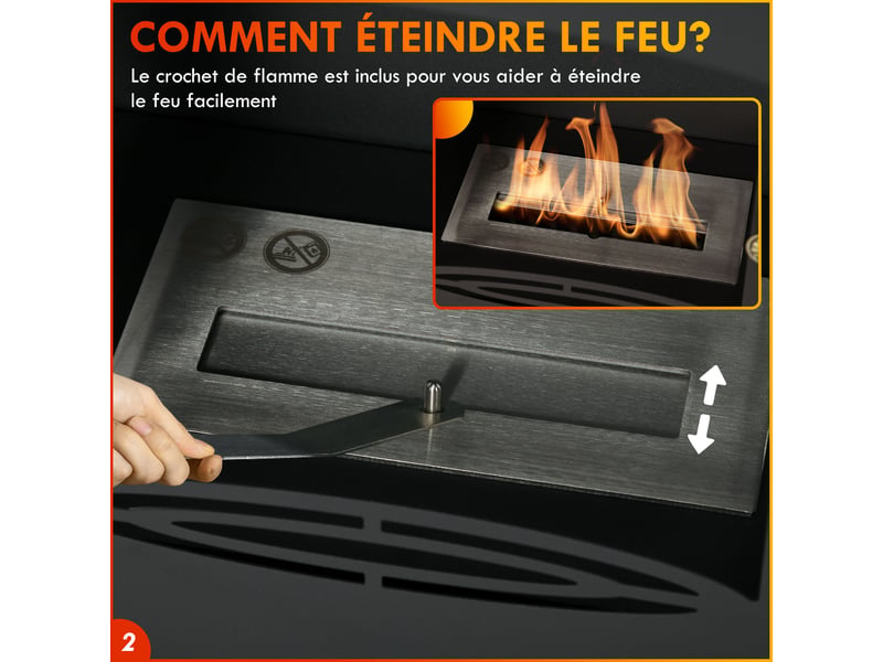 Cheminée bioéthanol sur pied, design contemporain noir mat, 39 x 26 x 54 cm - Conforama W