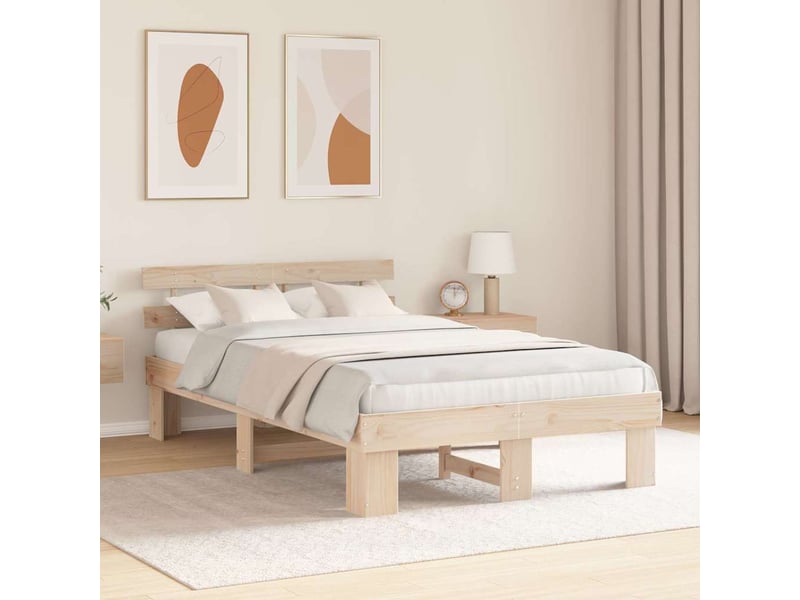 Lit double- lit adulte - cadre de lit avec tête de lit naturel 135 x 190 cm pin massif - Conforama B