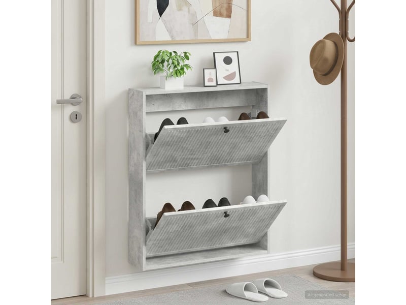  Meuble à chaussures mural, armoire à chaussures ede 71x17x86 cm gris béton  - Conforama B