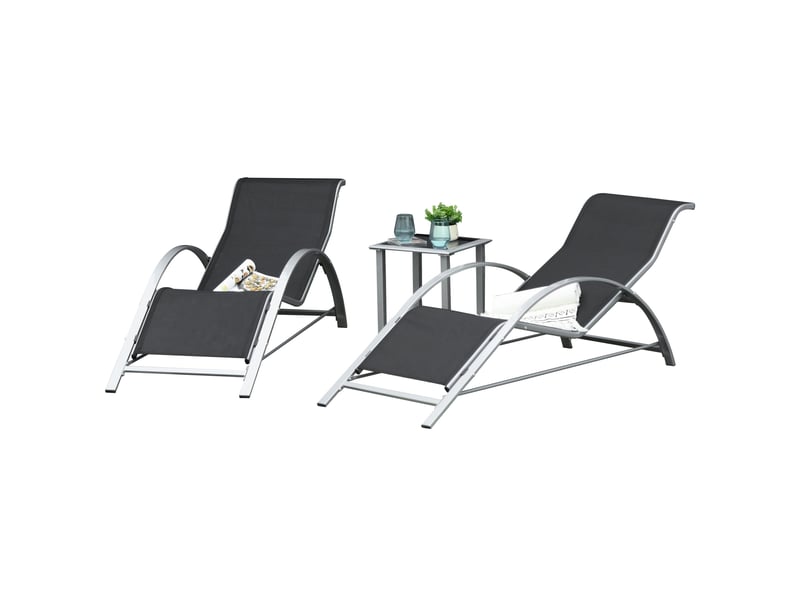  Lot de 2 bains de soleil, transat, chaise longue métal gris foncé 169x59x66cm  - Conforama A