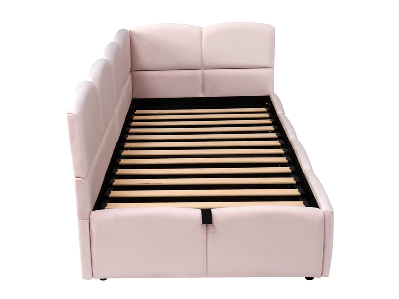 Lit banquette 90x200 cm velours rose, ports usb et poches latérales - lit coffre - sommier inclus, canapé-lit enfant adulte, moderne - Conforama D