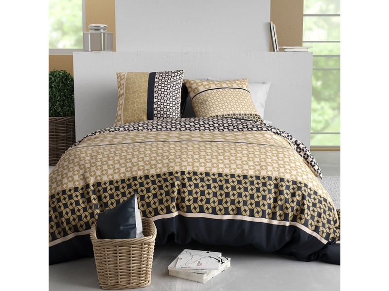  Parure housse de couette 240x220cm + 2 taies motif géométrique beige et noir 100% coton - melusine MELUSINE - Conforama A