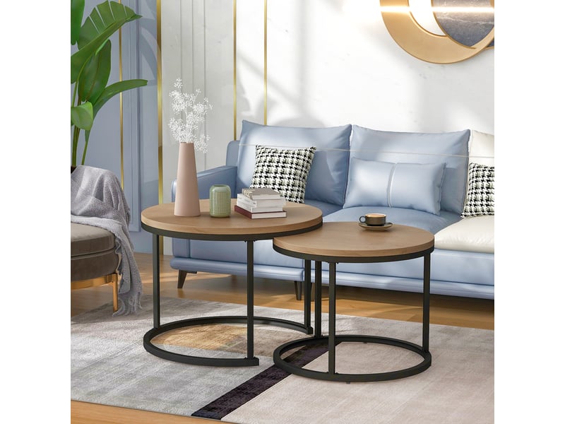  Table basse ronde lot de 2 tables gigognes salon aspect bois mdf 50kg  - Conforama E
