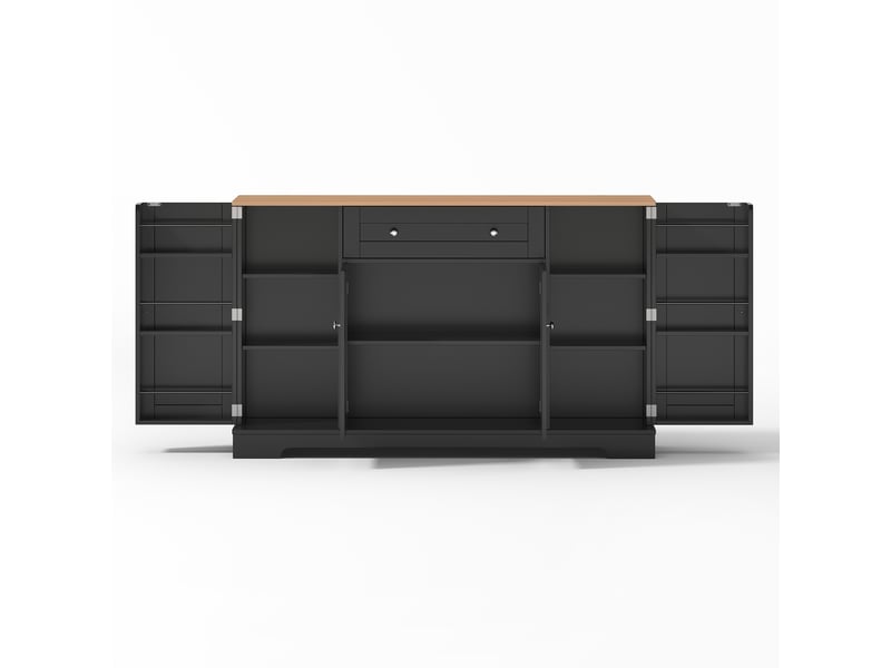 Buffet avec 4 portes, tiroir et étagères réglables avec rangement pour cuisine en mdf noir - Conforama D
