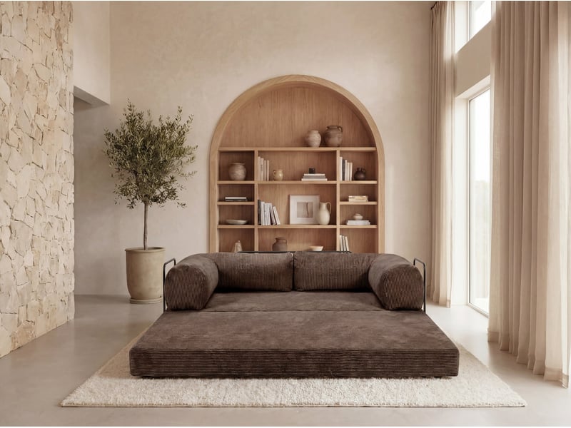  Cosima - canapé droit convertible petit velours côtelé 3 places marron  - Conforama E