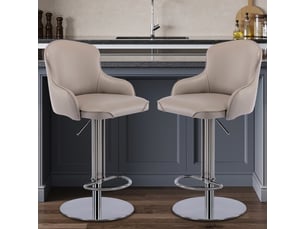 Tabouret de bar pivotant et réglable en cuir gris, base en acier inoxydable