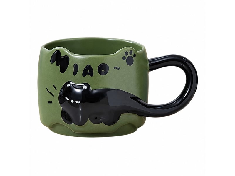  Mug en céramique, motif chat, vert, 380 ml  - Conforama A