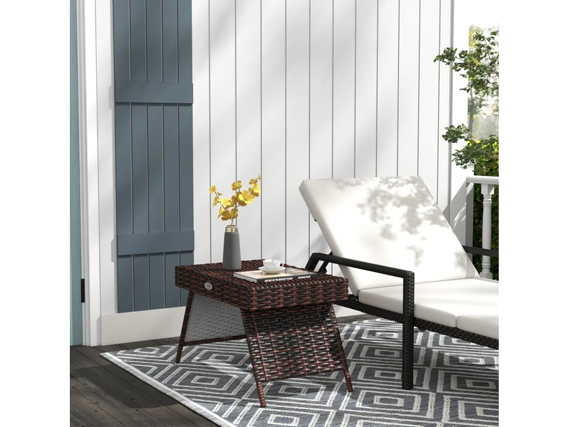  Table de jardin pliante en résine tressée marron 60x41x41 cm, résistante à l'eau, sans montage, pour balcon  - Conforama B