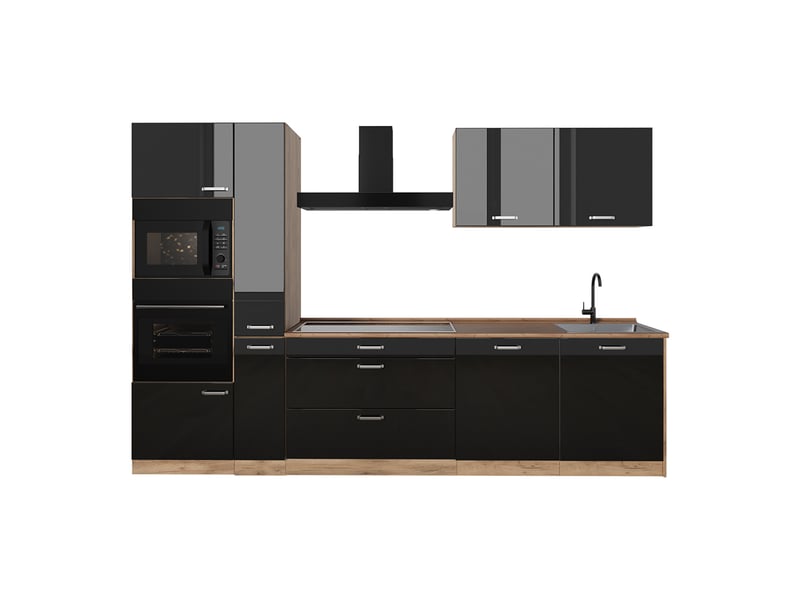  Vicco cuisine, noir haute brillancechêne doré, 310cm plan de travail chêne doré  - Conforama A