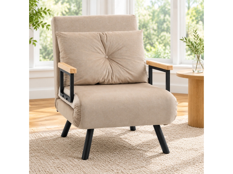 Fauteuil-lit relax beige 63x73x81 cm en polyester avec dossier réglable - Conforama E