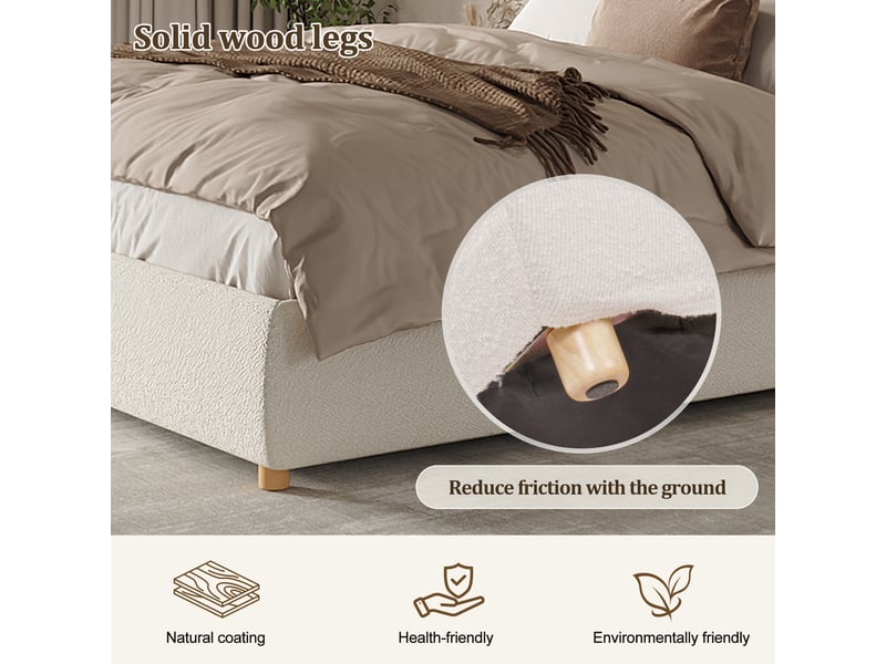  Lit coffre rembourré 180x200cm - lit double tête bord plié - pieds hévéa - bouclé - blanc BUYDEEMEUS - Conforama E
