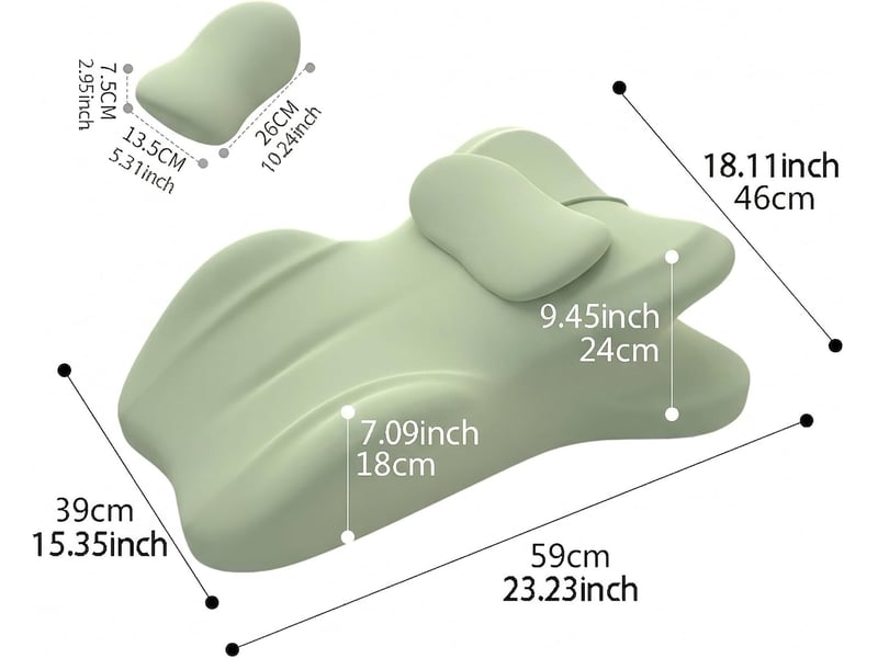 Coussin wedge en mousse à mémoire de forme, inclinaison 27°, support ergonomique pour dos, cou et jambes, vert, 59x46x24 cm - Conforama E