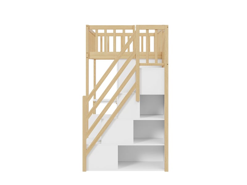  Lit mezzanine avec bureau 90 x 200 cm bureau meuble de rangement escalier de rangement étagère structure en bois  - Conforama D