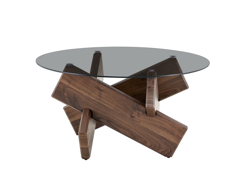  Table basse ronde avec plateau en verre trempé et mdf coloris noyer  - Conforama A