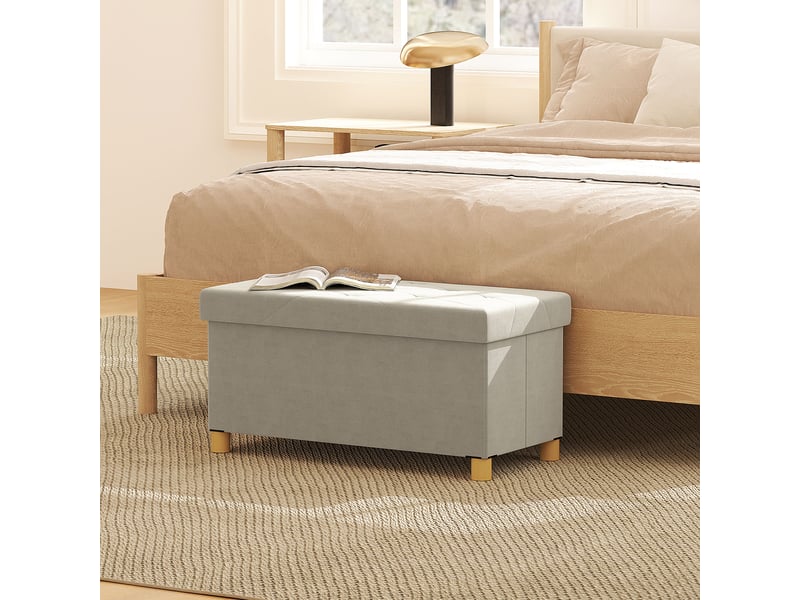  Banc de rangement d'une capacité de 67 l 76 x 38 x 38 cm tapissé en velours charge 120 kg pour salon chambre en crème  - Conforama D
