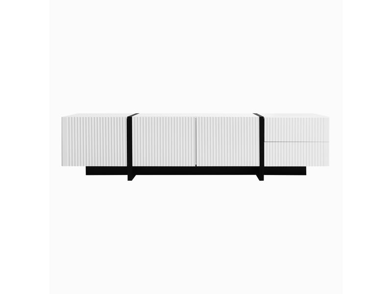 Meuble tv 190 x 35 x 45 cm, 3 portes et 2 tiroirs, façades rainurées, fermeture amortie, blanc et noir, en mdf, rangement pour salon CARDUME ESTIVAL - Conforama A