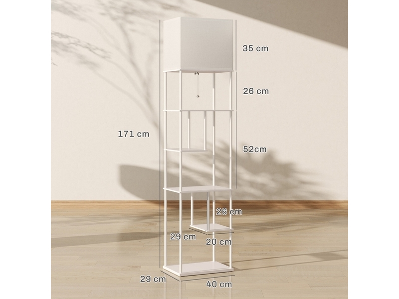  Lampadaire avec rangements 40x29x171 cm réglable bois blanc  - Conforama C