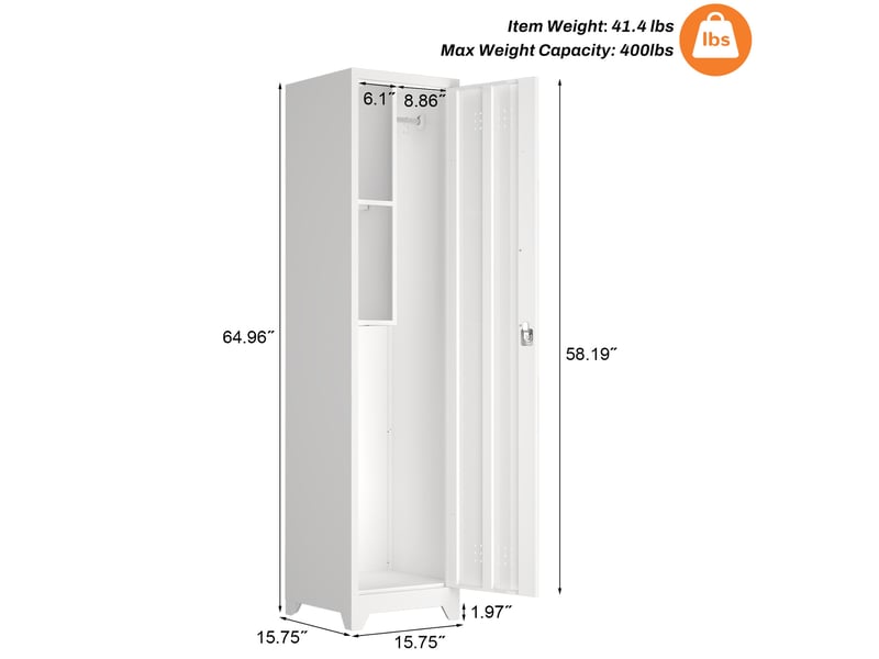  Armoire de rangement pour produits d'entretien 40x40x165 cm blanche en métal, serrure et tringle réglable  - Conforama C