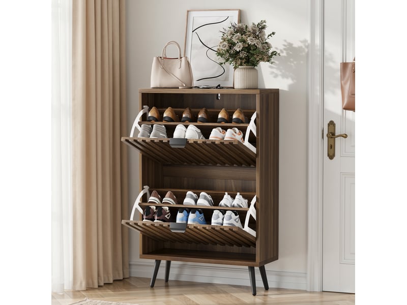  Meuble à chaussures 60x24x95 cm à 2 abattants coloris noyer  - Conforama E